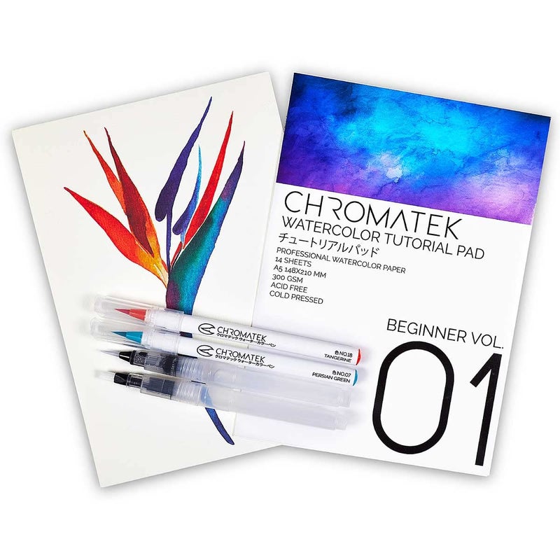 CHROMATEK 30 Watercolor Brush Pens | 15 Page Tutorial Pad & Online Video Series | Brush Tips | Vivid, Blendable Professional Artist Quality | 27 Colors | 3 Aquapens | Complete Water Color Painting Set - Image 2